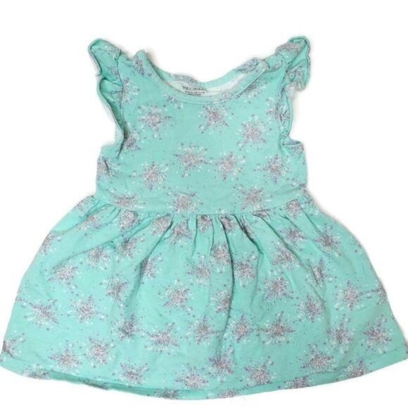 Toddler Girl Toughskins 2T Mint Green Ruffled Sleeveless Dress Glitter Snowflake - Picture 1 of 4
